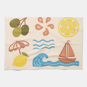 Beach Lemon Summer Doodles Playful Vibes Tea Towel