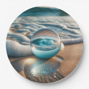 Beach Lens Ball With Ocean Wave Paper Plate