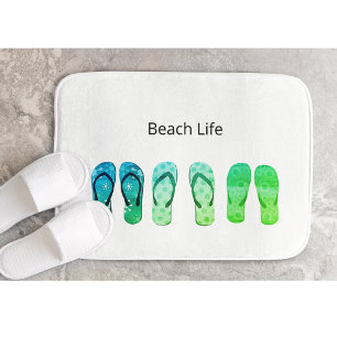 Beach Life an Green Flip Flops Bath Mat