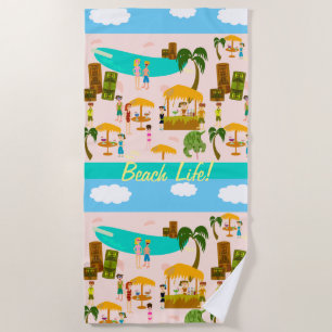 Beach Life Beach Party Character Illustration Towel