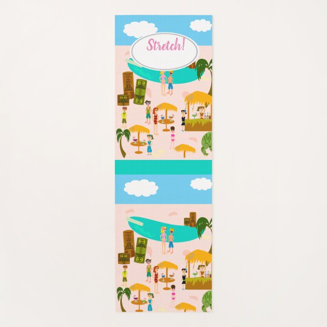 Beach Life Beach Party Tiki Cartoon Illustration Yoga Mat (Front)