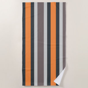 Beach Life Black Grey Orange Striped Pattern Beach Towel