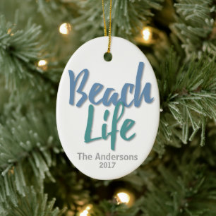 Beach Life Blue and Teal Ceramic Ornament