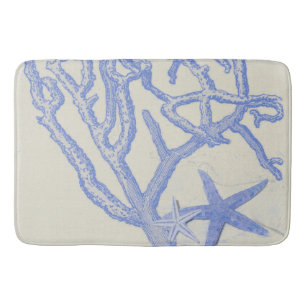 Beach Life Blue Coral Starfish on Cream Bath Mat