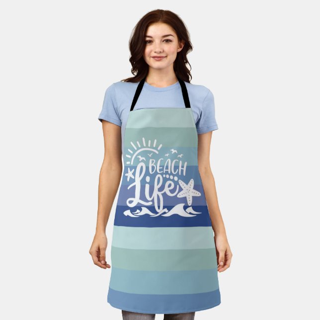 Beach Life Blue Ombre Nautical Striped Apron (Worn)