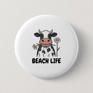 Beach Life Cow Vintage Engraving T-Shirt Design_1 6 Cm Round Badge