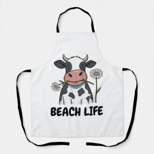 Beach Life Cow Vintage Engraving T-Shirt Design_1 Apron