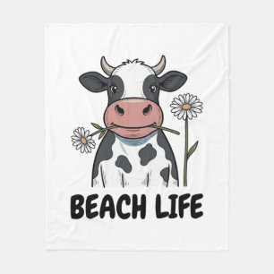 Beach Life Cow Vintage Engraving T-Shirt Design_1 Fleece Blanket