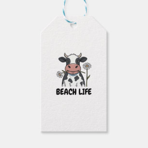 Beach Life Cow Vintage Engraving T-Shirt Design_1 Gift Tags