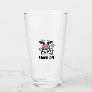 Beach Life Cow Vintage Engraving T-Shirt Design_1 Glass