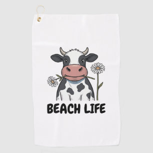 Beach Life Cow Vintage Engraving T-Shirt Design_1 Golf Towel