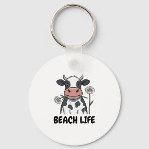 Beach Life Cow Vintage Engraving T-Shirt Design_1 Key Ring