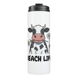 Beach Life Cow Vintage Engraving T-Shirt Design_1 Thermal Tumbler