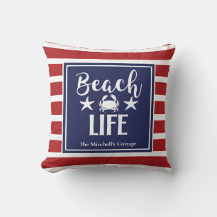 Beach Life Crab Starfish Coastal Chic Nautical Cushion