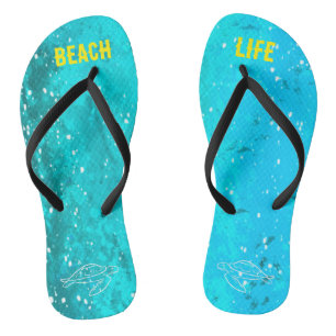 Beach Life Cute Blue Turtle Thongs
