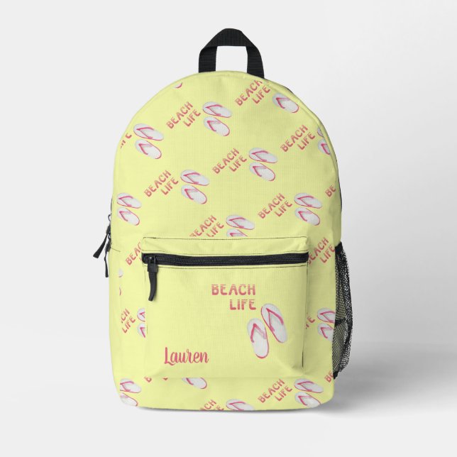 Beach Life Flip Flops Personalised Printed Backpack (Front)