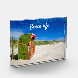 Beach life Green Beach chair photo with text Block