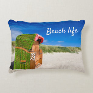 Beach life Green Beach chair photo with text Decorative Cushion