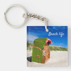 Beach life Green Beach chair photo with text Key Ring