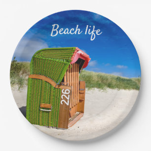 Beach life Green Beach chair photo with text Paper Plate