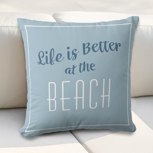 Beach Life is Better Cute Coastal Nautical Blue Cushion (Creator Uploaded)