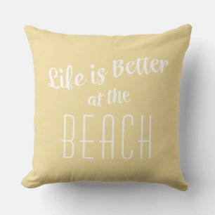Beach Life is Better Cute Coastal Nautical Yellow Cushion