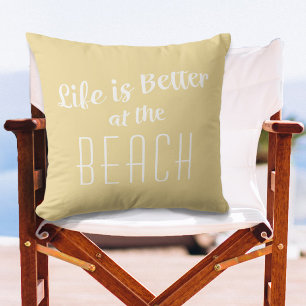 Beach Life is Better Cute Coastal Nautical Yellow Cushion