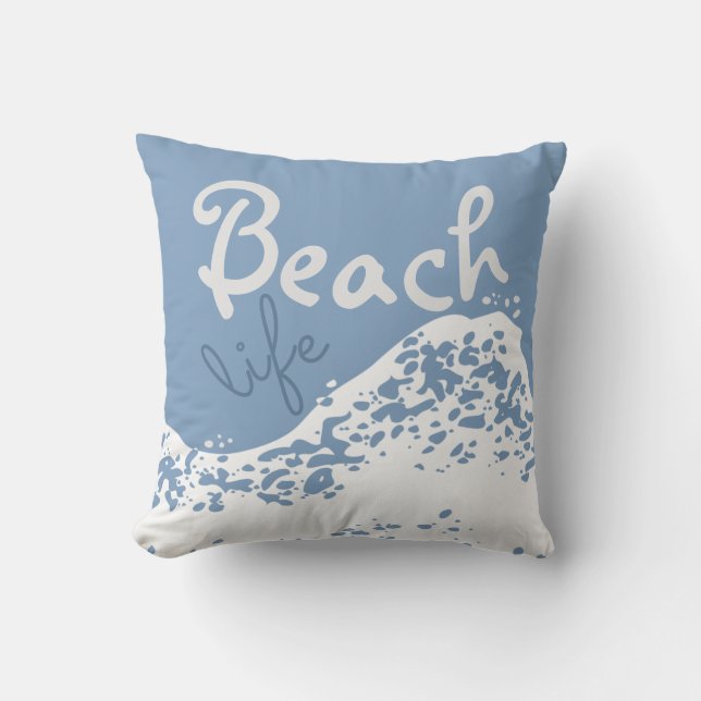 beach life light dusk blue wave splashes cushion (Front)