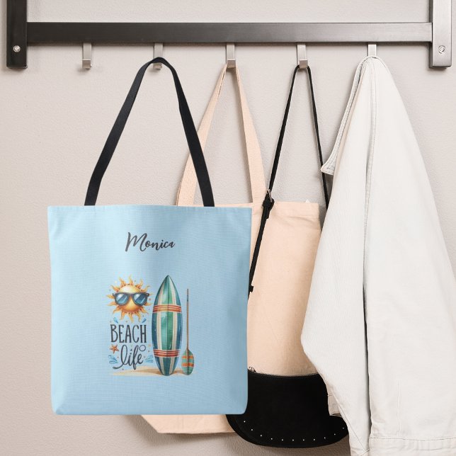 Beach life quote surf board name tote bag (Creator Uploaded)