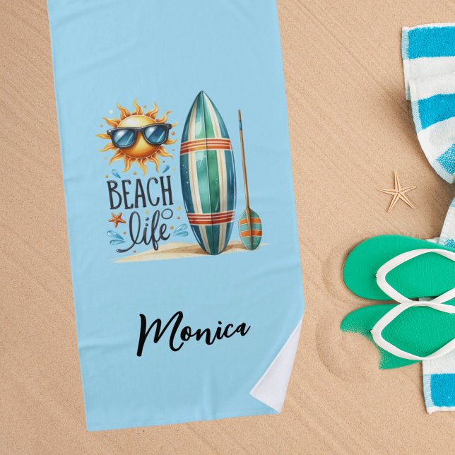 Beach life quote surf board name towel (Creator Uploaded)