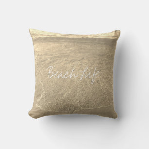 Beach Life Quotes Clear Ocean Water Gold Artistic Cushion