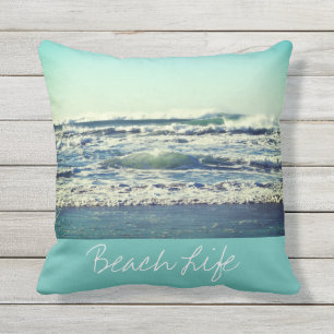 Beach Life Quotes Waves Ocean Coastal Water Blue Cushion