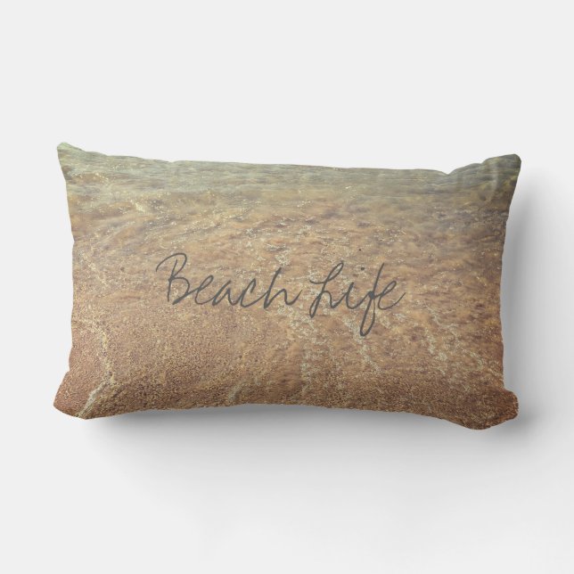 Beach Life Quotes Waves Ocean Sandy Clear Water Lumbar Cushion (Back)