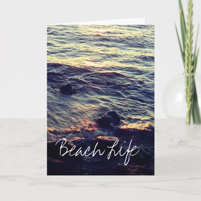 Beach Life Quotes Waves Ocean Sunset Water Scenic Holiday Card (Front)