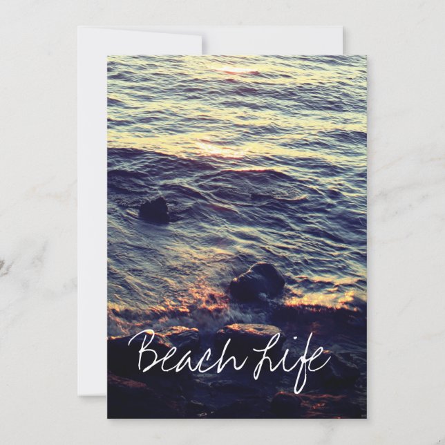 Beach Life Quotes Waves Ocean Sunset Water Scenic Holiday Card (Front)