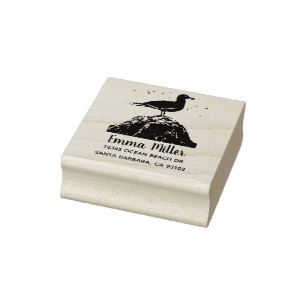 Beach Life Seagull Bird Return Address Wood Print Rubber Stamp