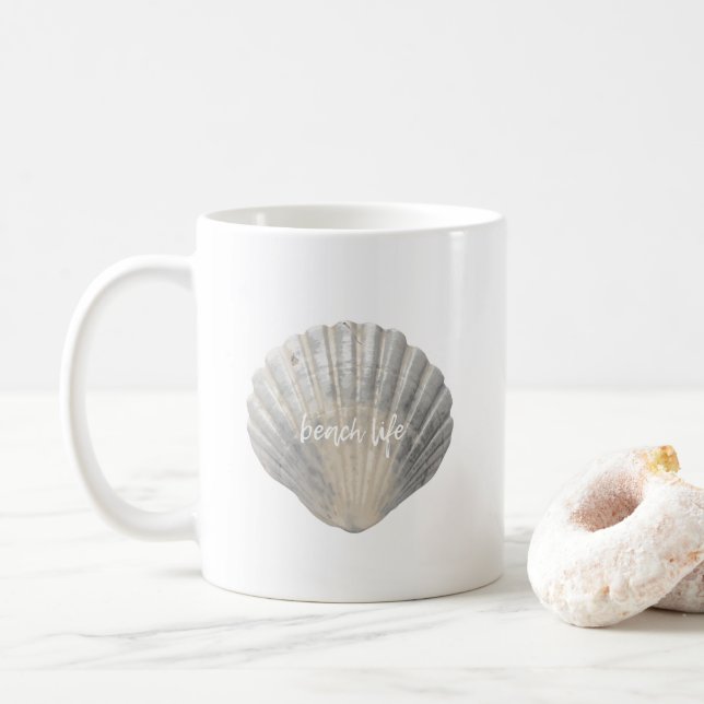 Beach Life Shell Typography Coffee Mug (With Donut)