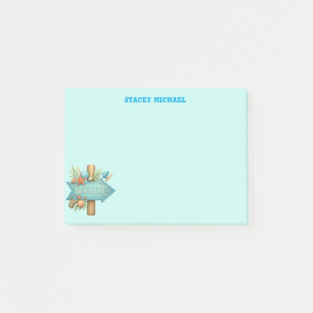 Beach life sign post it note light blue (Front)