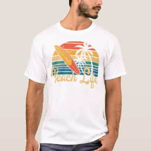 Beach Life Summer Vacation Retro Sunset Surfboard T-Shirt