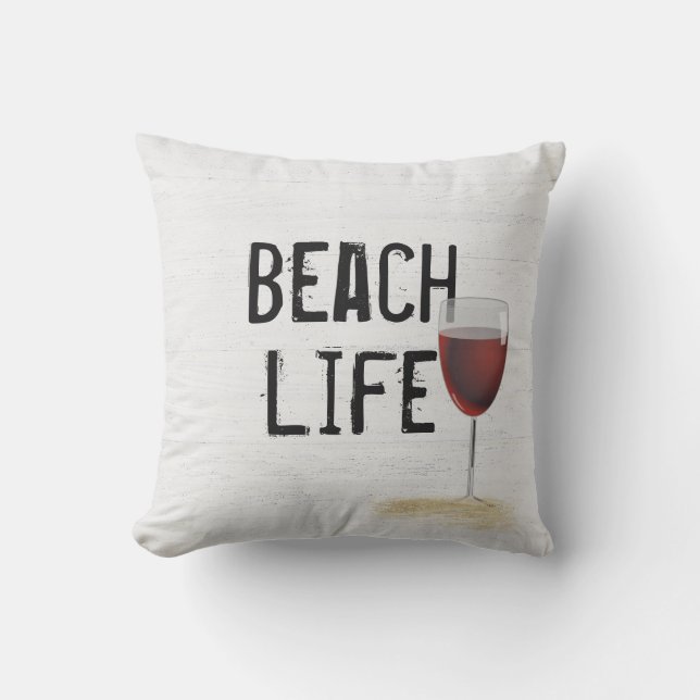 Beach Life Text on Whitewashed Wood   Cushion (Front)