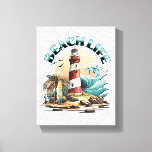 Beach Life   Tropical Lighthouse Art Canvas Print