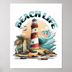 Beach Life   Tropical Lighthouse Art Poster