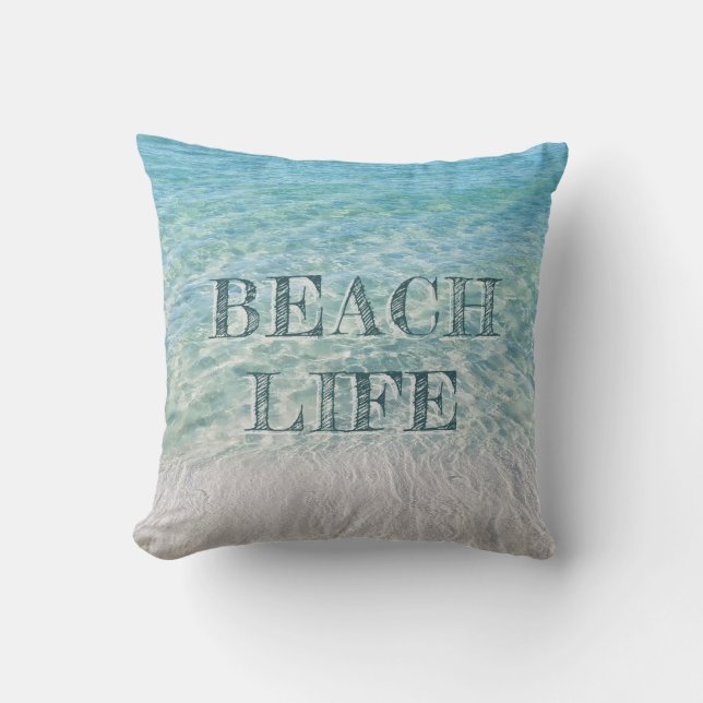 Beach Life Tropical Sandy Beach Turquoise Blue Cushion (Front)