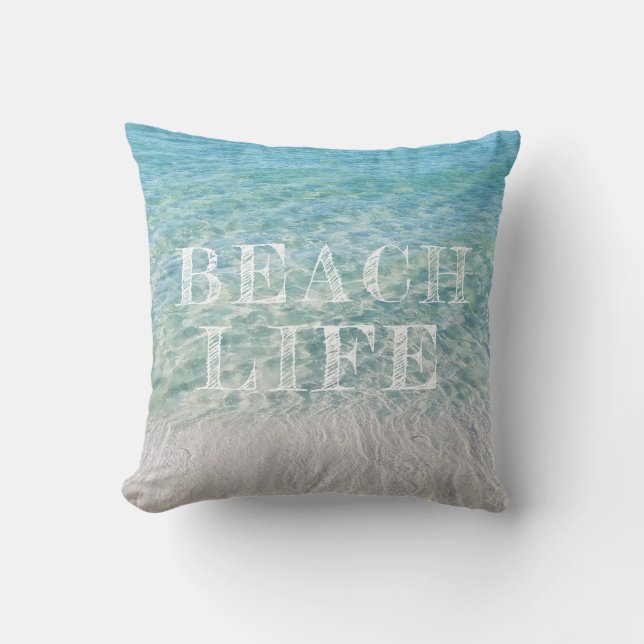 Beach Life Tropical Sandy Beach Turquoise Blue Cushion (Front)