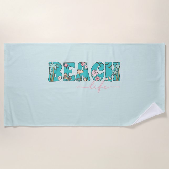 Beach Life Tropical Summer Customised Beach Towel (Front)