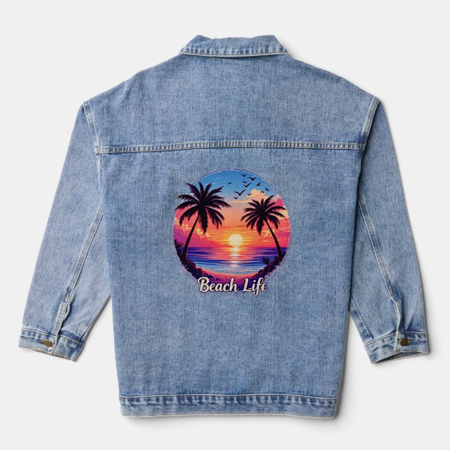 Beach Life Vibes Denim Jacket (Back)