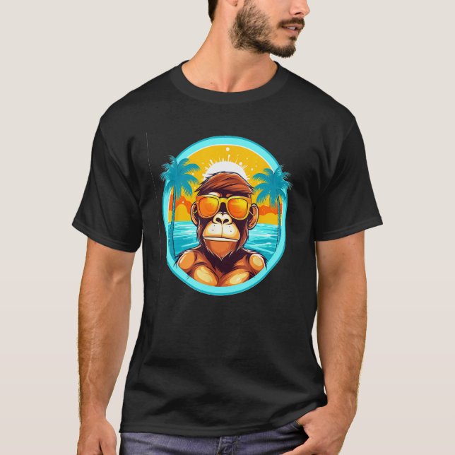 Beach Life with a Monkey Twist Eye Catching Summer T-Shirt (Front)