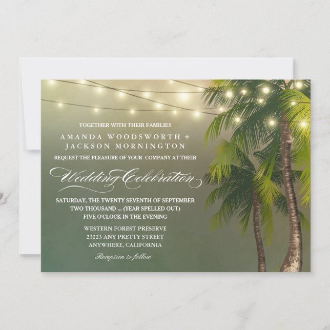 Beach Light Palm Tree Tropical Wedding Invitations (Front)