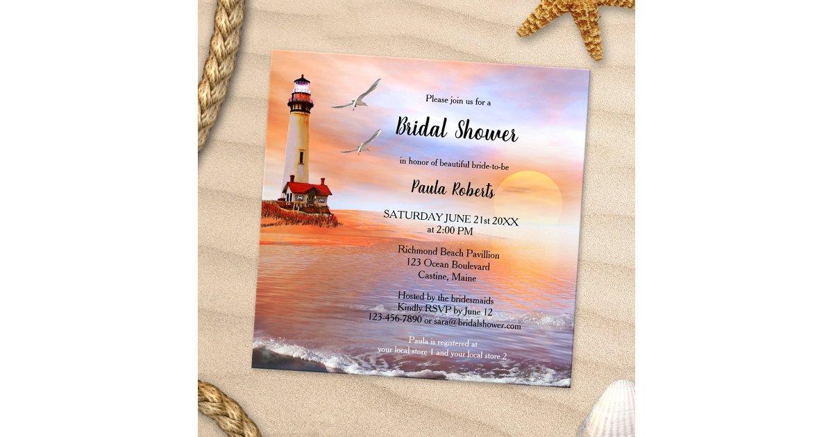 Beach Lighthouse Bridal Shower Invitation | Zazzle