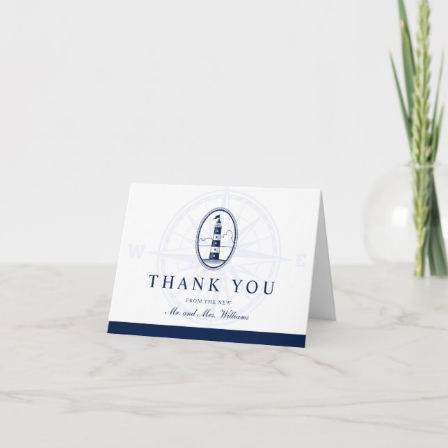 Beach Lighthouse Nautical Style Thank You Card (Front)